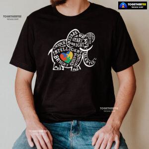 Elephant Typography Autism Awareness T-Shirt - Small Tee