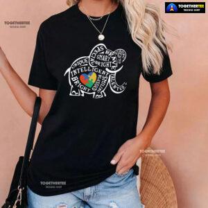 Elephant Typography Autism Awareness T-Shirt - Small Tee