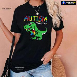 Autism Awareness Dinosaur Puzzle Pieces T-Shirt - Women's Tee