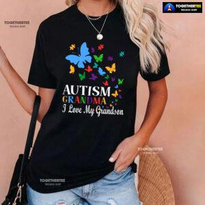 Autism Grandma I Love My Grandson Butterfly T-Shirt
