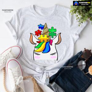 Unicorn Autism Puzzle Pieces T-Shirt - White Tee