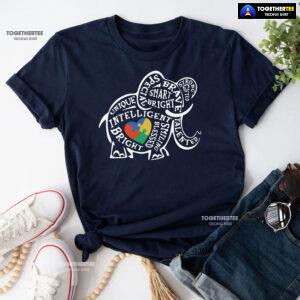 Elephant Typography Autism Awareness T-Shirt - Small Tee