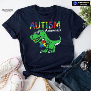 Autism Awareness Dinosaur Puzzle Pieces T-Shirt - Women's Tee