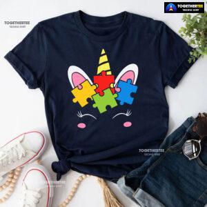 Unicorn Autism Puzzle Pieces T-Shirt - Black Tee