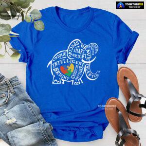 Elephant Typography Autism Awareness T-Shirt - Small Tee