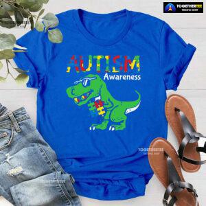Autism Awareness Dinosaur Puzzle Pieces T-Shirt - Women's Tee