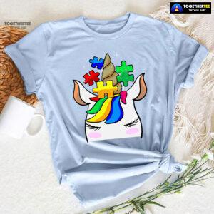 Unicorn Autism Puzzle Pieces T-Shirt - White Tee