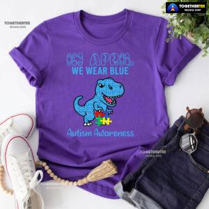 In April We Wear Blue Dinosaur Autism Awareness - Kids Tee