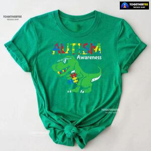 Autism Awareness Dinosaur Puzzle Pieces T-Shirt - Women's Tee