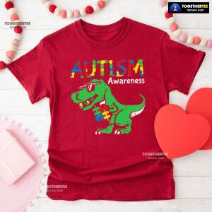 Autism Awareness Dinosaur Puzzle Pieces T-Shirt - Women's Tee