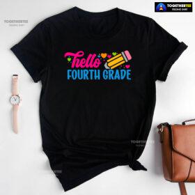 Hello Fourth Grade 4th Grade Student Pencil Colorful Hearts Back To School T-Shirt