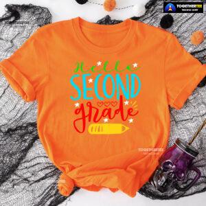 Hello Second Grade 2nd Grade Student Crayon Star Heart Back To School T-Shirt