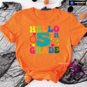 Hello 5th Grade Fifth Grade Student Clock Star Heart Fifth Back To School T-Shirt
