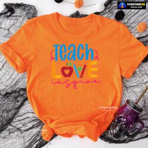 Teach Love Teacher Ruler Crayon Apple Back To School T-Shirt