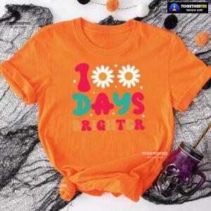 100 Days Brighter Daisy Flower Teacher Student Back To School T-Shirt