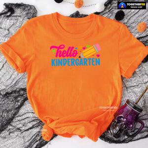 Hello Kindergarten Pencil Colorful Hearts Student Back To School T-Shirt