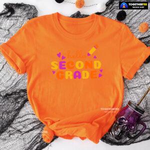 Hello Second Grade 2nd Grade Student Crayon Purple Heart Back To School T-Shirt