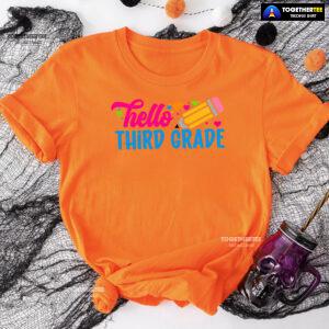 Hello Third Grade 3rd Grade Student Pencil Colorful Hearts Back To School T-Shirt