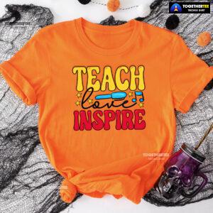 Teach Love Inspire Teacher Pen Star Musical Note Back To School T-Shirt