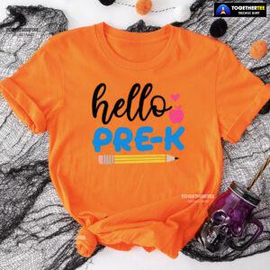 Hello Pre-K Pre-Kindergarten Apple Pencil Heart Back To School T-Shirt