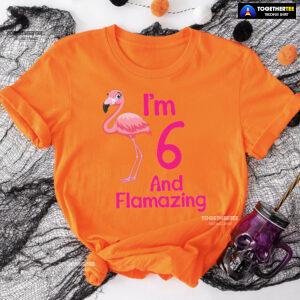 I Am 6 And Flamazing Flamingo 6th Birthday T-Shirt