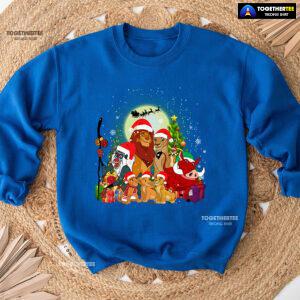 The Lion King Characters Santa Claus Sleigh Christmas Sweatshirt