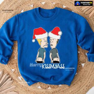 Merry Kissmyass Santa Beavis And ButtHead Christmas Sweatshirt