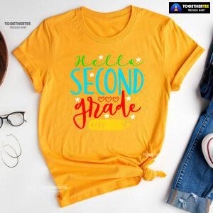Hello Second Grade 2nd Grade Student Crayon Star Heart Back To School T-Shirt