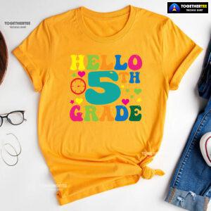 Hello 5th Grade Fifth Grade Student Clock Star Heart Fifth Back To School T-Shirt