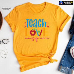 Teach Love Teacher Ruler Crayon Apple Back To School T-Shirt