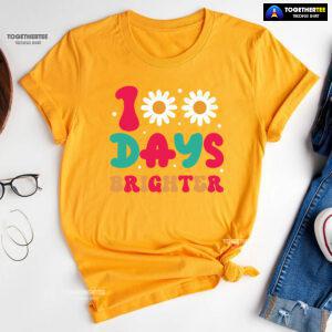 100 Days Brighter Daisy Flower Teacher Student Back To School T-Shirt