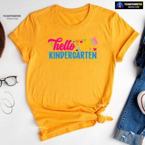 Hello Kindergarten Pencil Colorful Hearts Student Back To School T-Shirt
