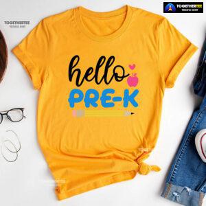 Hello Pre-K Pre-Kindergarten Apple Pencil Heart Back To School T-Shirt