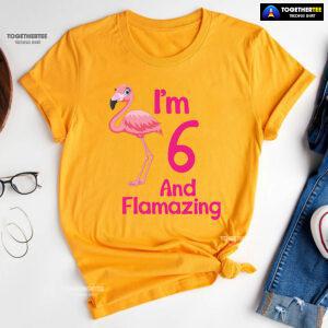 I Am 6 And Flamazing Flamingo 6th Birthday T-Shirt