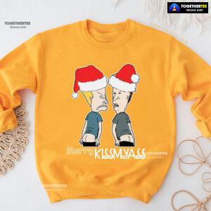 Merry Kissmyass Santa Beavis And ButtHead Christmas Sweatshirt