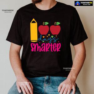 100 Days Smarter Apple Crayon Teacher Student Back To School T-Shirt