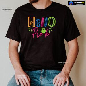 Hello Pre-K Pre-Kindergarten Apple Crayon Back To School T-Shirt