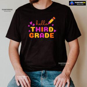 Hello Third Grade 3rd Grade Student Crayon Purple Heart Back To School T-Shirt