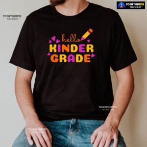 Hello Kinder Grade Kindergarten Student Crayon Purple Heart Back To School T-Shirt