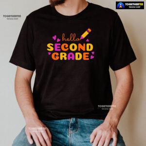 Hello Second Grade 2nd Grade Student Crayon Purple Heart Back To School T-Shirt
