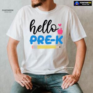 Hello Pre-K Pre-Kindergarten Apple Pencil Heart Back To School T-Shirt