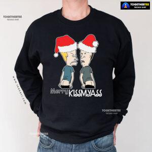 Merry Kissmyass Santa Beavis And ButtHead Christmas Sweatshirt
