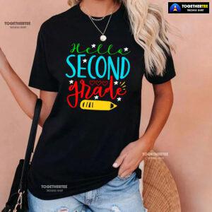 Hello Second Grade 2nd Grade Student Crayon Star Heart Back To School T-Shirt