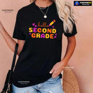 Hello Second Grade 2nd Grade Student Crayon Purple Heart Back To School T-Shirt