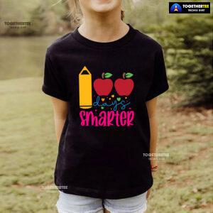 100 Days Smarter Apple Crayon Teacher Student Back To School T-Shirt