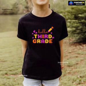 Hello Third Grade 3rd Grade Student Crayon Purple Heart Back To School T-Shirt