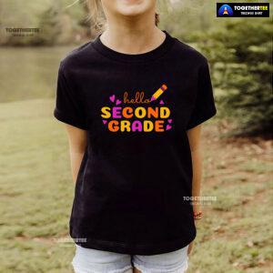 Hello Second Grade 2nd Grade Student Crayon Purple Heart Back To School T-Shirt