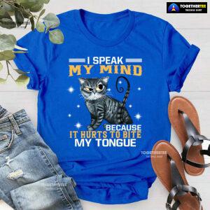 I Speak My Mind Because It Hurts To Bite My Tongue Grey Cat T-Shirt