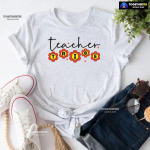 Teacher Tribe Orange Flowers Back To School T-Shirt