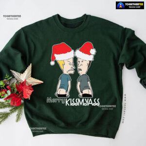 Merry Kissmyass Santa Beavis And ButtHead Christmas Sweatshirt